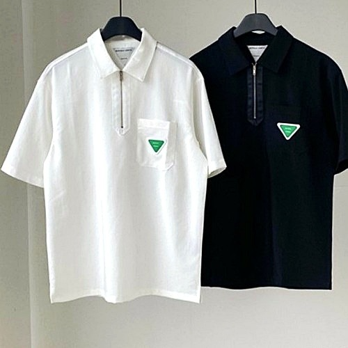BOTTEGA VENETA 포켓 삼각로고 지퍼넥 셔츠