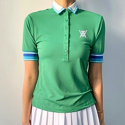 ANEW 자수로고 롱버튼 반팔티