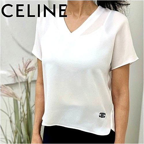 CELINE 자수포인트 브이넥 반팔