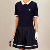 지포어 배색카라 플리츠 반팔 원피스