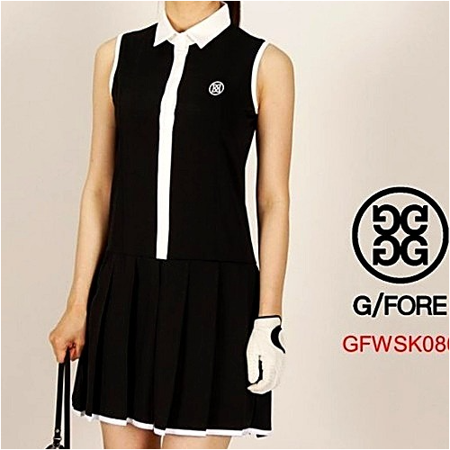 지포어 배색 플리츠 민소매 원피스