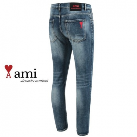 A*I 하트 자수 데미지 덧댐 슬림진