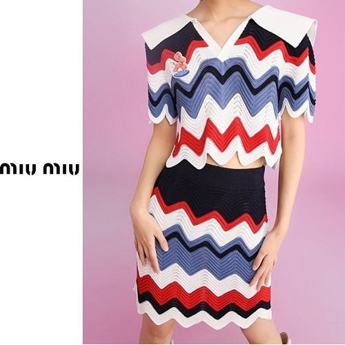 미우*우 푸들 물결 니트 투피스