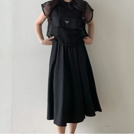 PRA*A 민소매 매쉬후드 원피스셋업