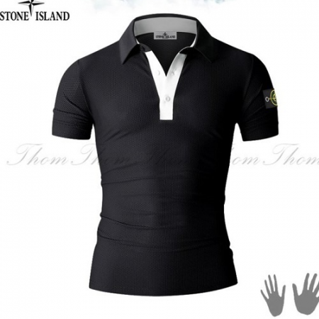 스톤아일*드 단추 배색 카라 반팔