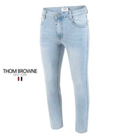 THOM BROW*E 네임패치 스틸레더 연청 슬림진