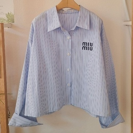 미우*우 스트라이프 자수 셔츠