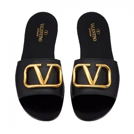 발렌*노 V로고 시그니처 슬라이드 플랫 샌들