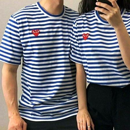 COMME des GARÇONS 하트 단가라 반팔 티셔츠