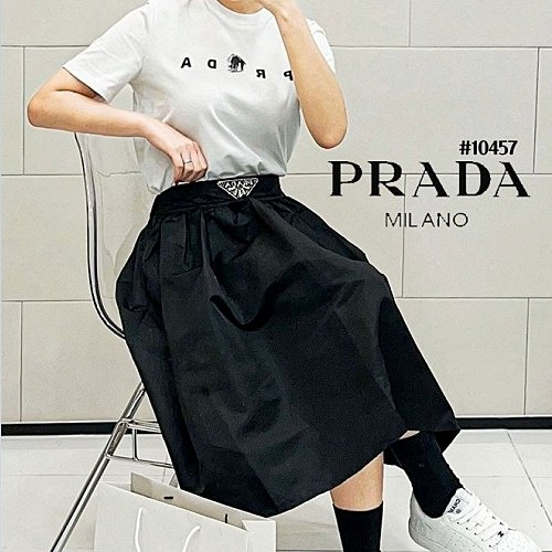 PRADA 반팔 리나일론 개버딘 풀 스커트 SET