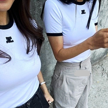 꾸레쥬 콘트라스트 반팔 티셔츠