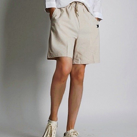 BURBERRY 자수로고 코튼 린넨 쇼츠 반바지