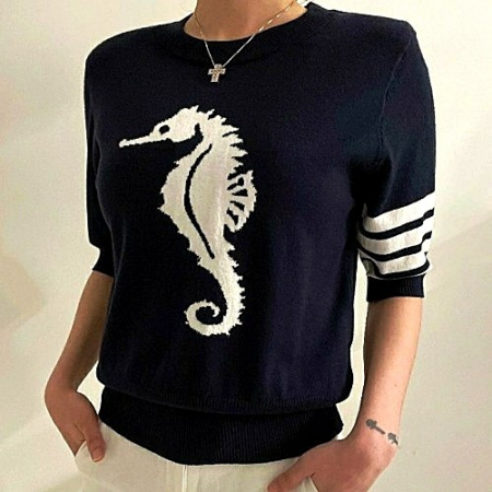 THOME BROWNE 시호스 사선 반팔 울니트