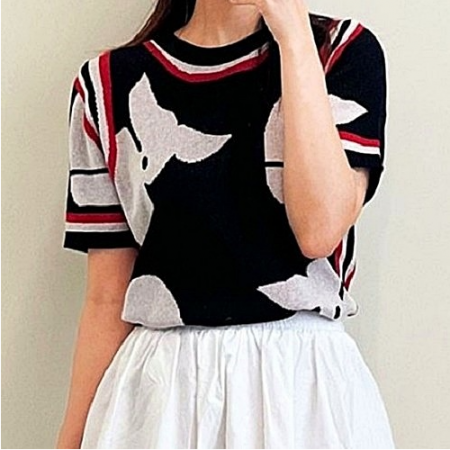 THOME BROWNE 웨일 라운드 니트 티셔츠