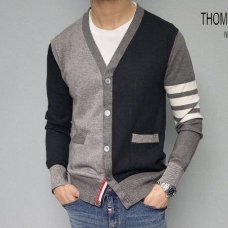 톰브*운 사선 완장 클래식 가디건