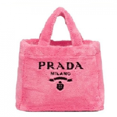 21FW 프라다 테리 퍼 토트백 - 핑크