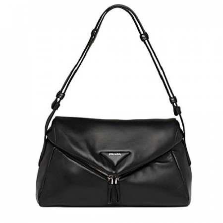 프라다 PRADA 나파 가죽 패딩 시뇨 숄더백 - 블랙