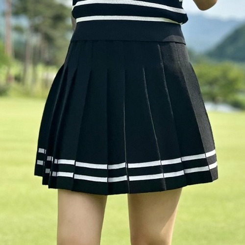 유* 클래시 스트라이프 니트 플레어 스커트 (WOMEN)