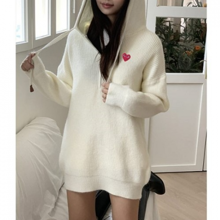 꼼데가*송 후드 니트 롱집업