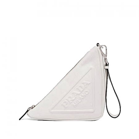 프라다 PRADA 트라이앵글 가죽 파우치 백-화이트