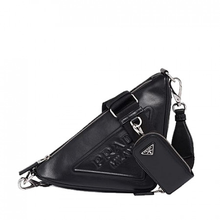 2022 프라다 PRADA 가죽 트라이앵글 숄더 백-블랙