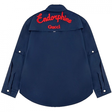 GUCCI 블루 코튼 로고 셔츠