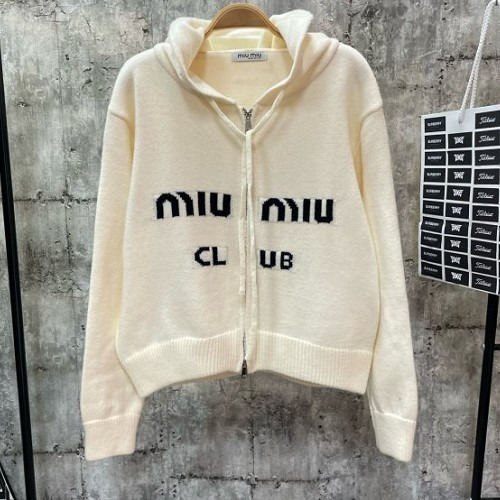 미우*우 MU로고 후드집업니트