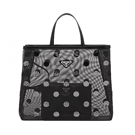 프라다 PRADA 폴카 도트 메쉬 토트 백