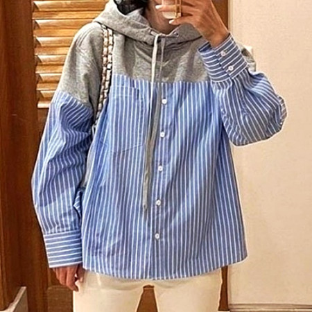 산*로 스트라이프 후드 남방