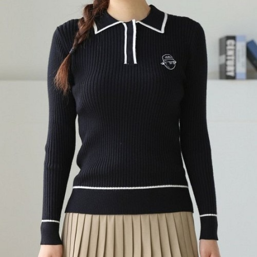 말* 우먼 버킷 자수 골지 니트