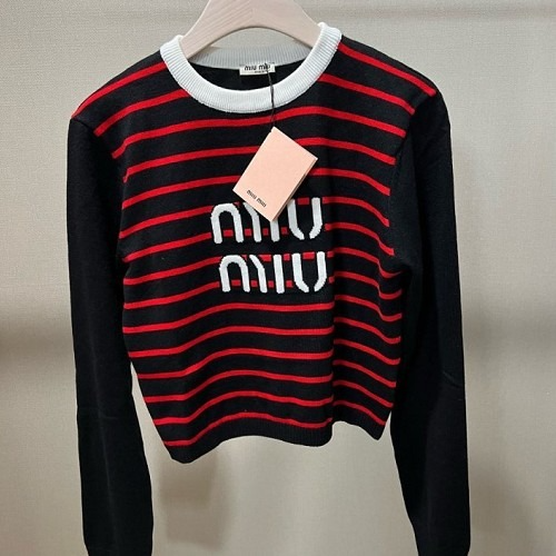 MIUM*U 스트라이프 로고 울 스웨터