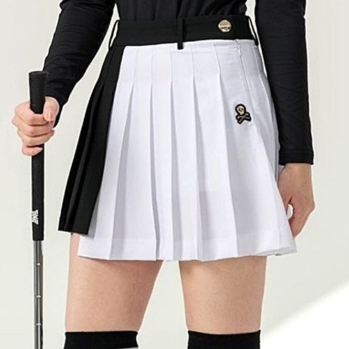 마크앤*나 여성 금장 로고 플리츠 스커트