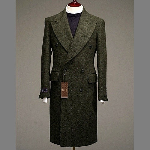 GUC*I 프리미엄 헤링본 울 코트 - 카키