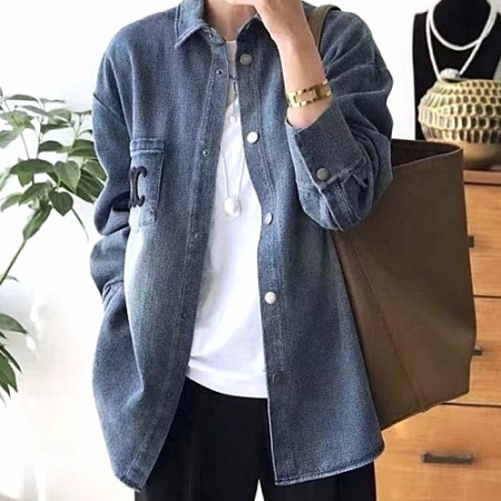 CELINE 로고 빈티지 헤링본 데님셔츠