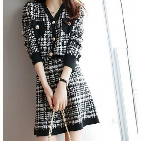 CELI*E 배색 포켓체크 투피스 세트