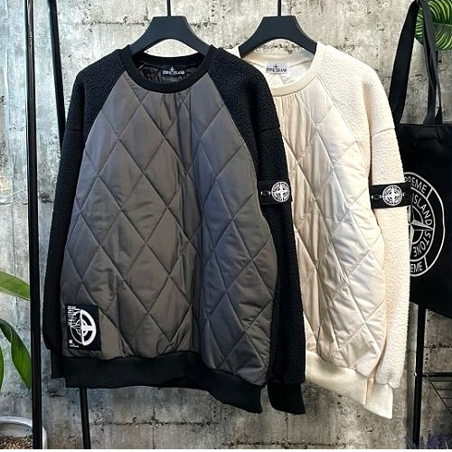 STONE ISLAND 배색퀄팅 패딩 맨투맨