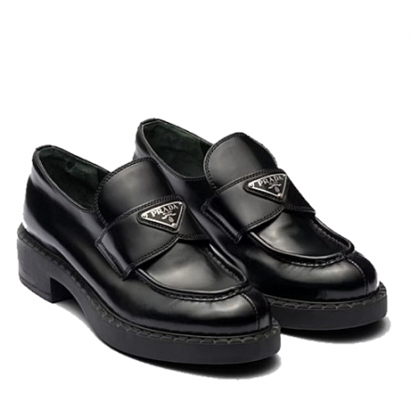 PRADA 초콜릿 브러시드 가죽 로퍼 - woman