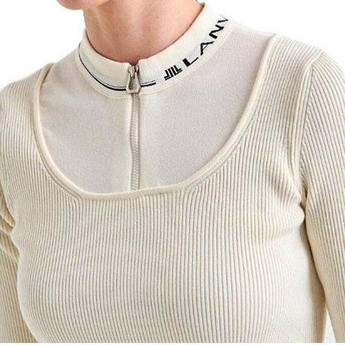 랑방*랑 LANVIN BLANC 로고 집업 리브드 니트 탑