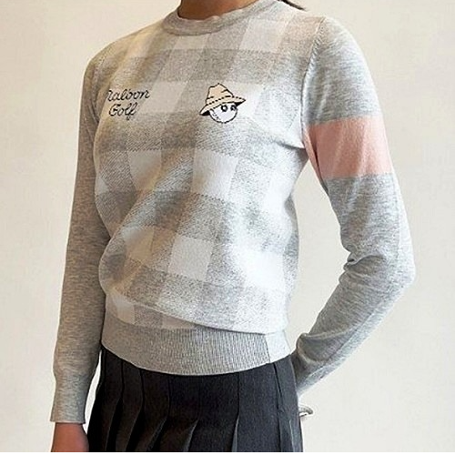 ALBON 더블포인트 자수로고 완장 니트