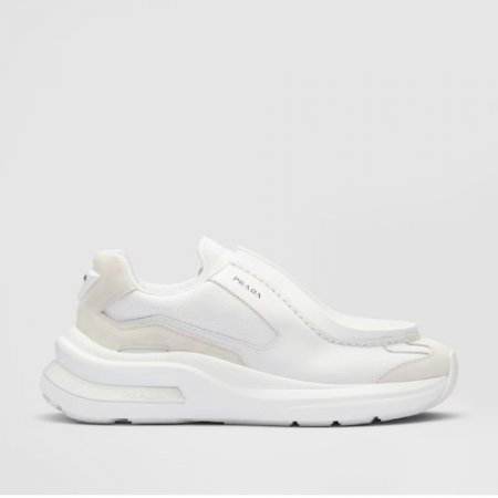 PR*DA 시스템 브러쉬드 가죽 스니커즈 화이트