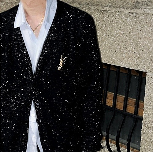 세인트*랑 SAINT LAURENT 임벨리쉬 브로치 가디건