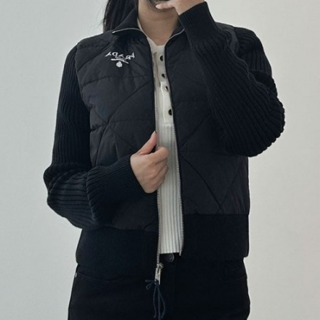 PRA*A 여성 빈티지 로고 리나일론 퀼팅 자켓