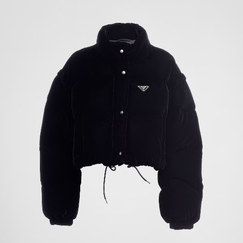 PRA*A 컨버터블 크롭 벨벳 다운 재킷 블랙
