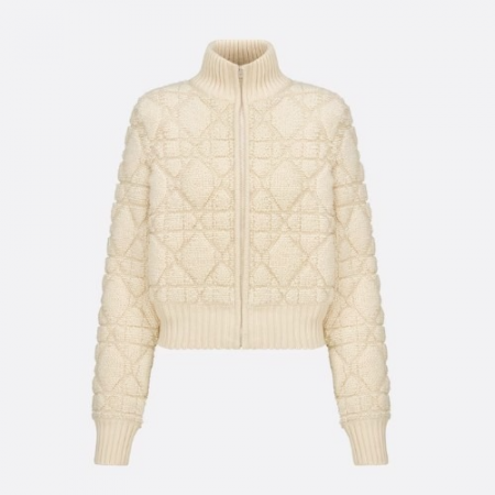 DI*R 매크로까나쥬 지퍼 가디건 화이트 테크니컬 울 캐시미어 니트