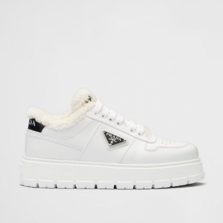 PRA*A 가죽 및 시어링 스니커즈 화이트SIZE ;