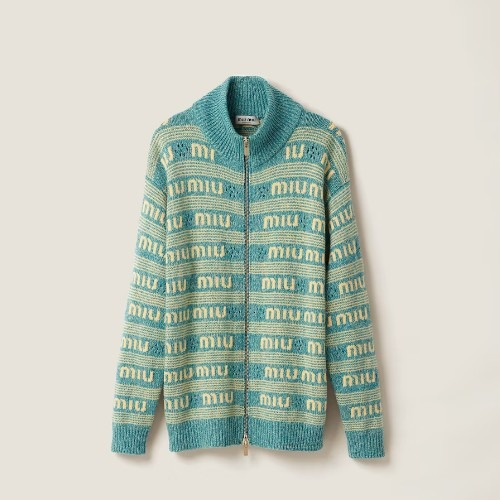 MIU MIU 울 및 캐시미어 니트 카디건 튀르쿠아즈