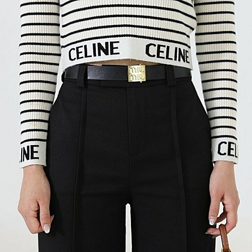 미우 MIUMIU 모직 세미 부츠컷 벨트 슬렉스 - 블랙