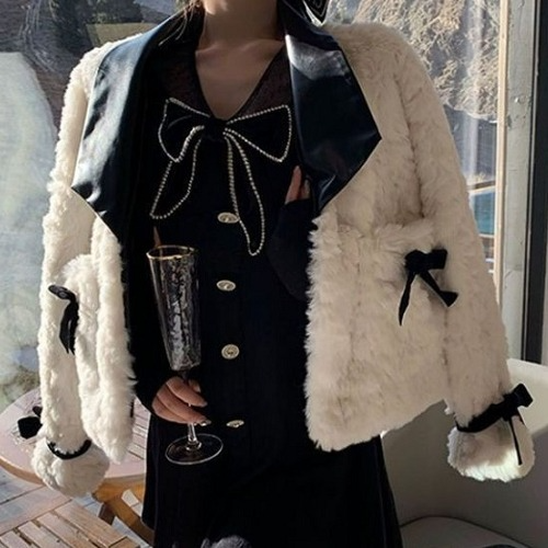 MIUM*U 리본 퍼 자켓