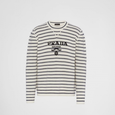 PRA*A 울 및 캐시미어 크루넥 스웨터 - 화이트 & 블루