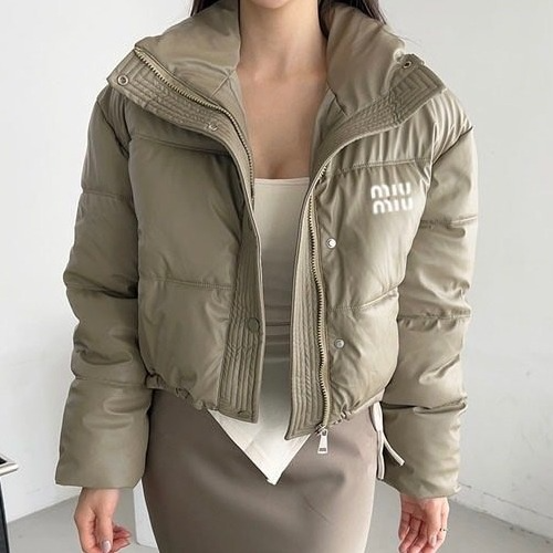 MIUM*U 크롭 레더 하이넥 숏 패딩점퍼